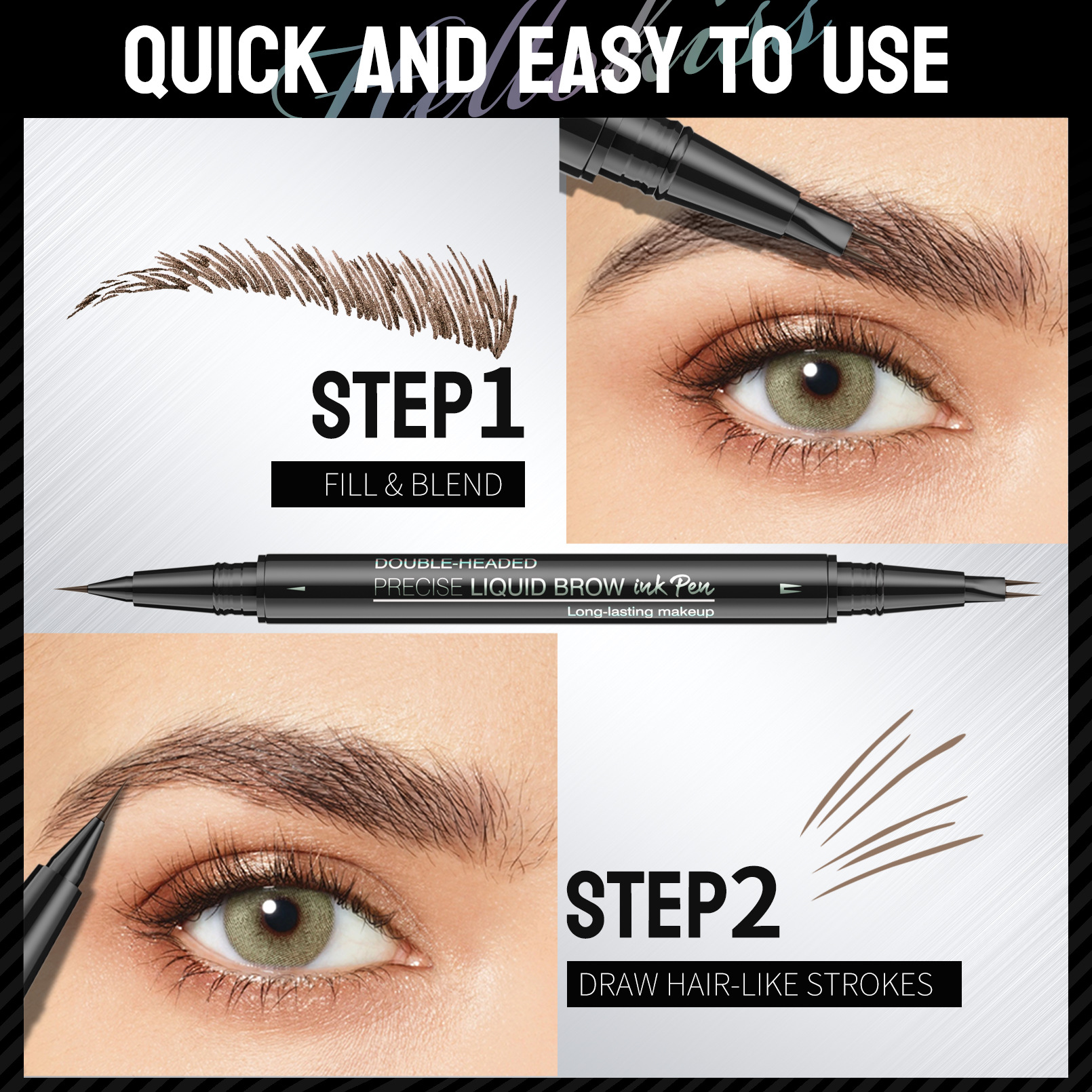2-in-1 Set Dual-End Liquid Eyebrow Pencil + Separate Spiral Eyebrow Brush, Waterproof Long-Lasting Eyebrow Pen