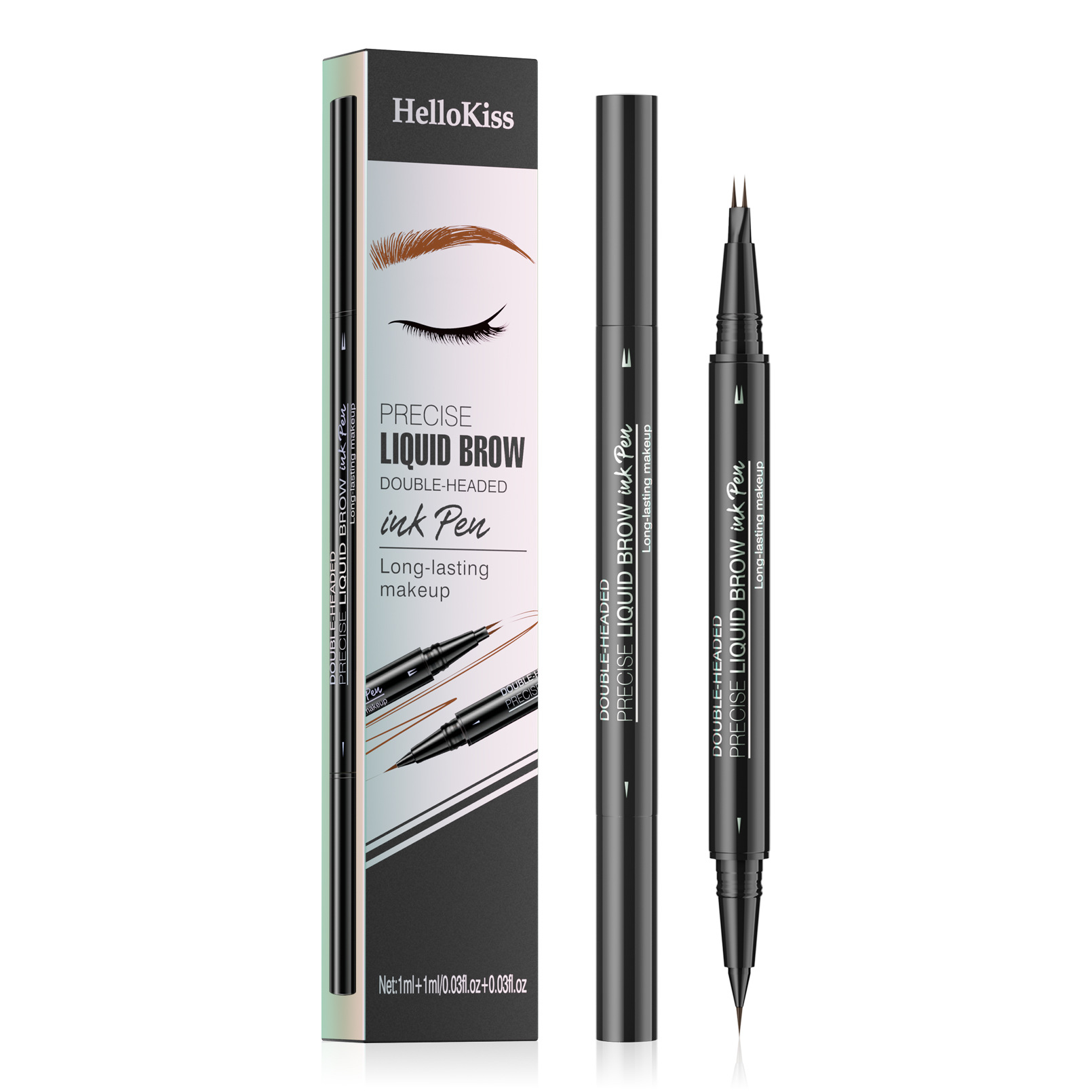 2-in-1 Set Dual-End Liquid Eyebrow Pencil + Separate Spiral Eyebrow Brush, Waterproof Long-Lasting Eyebrow Pen