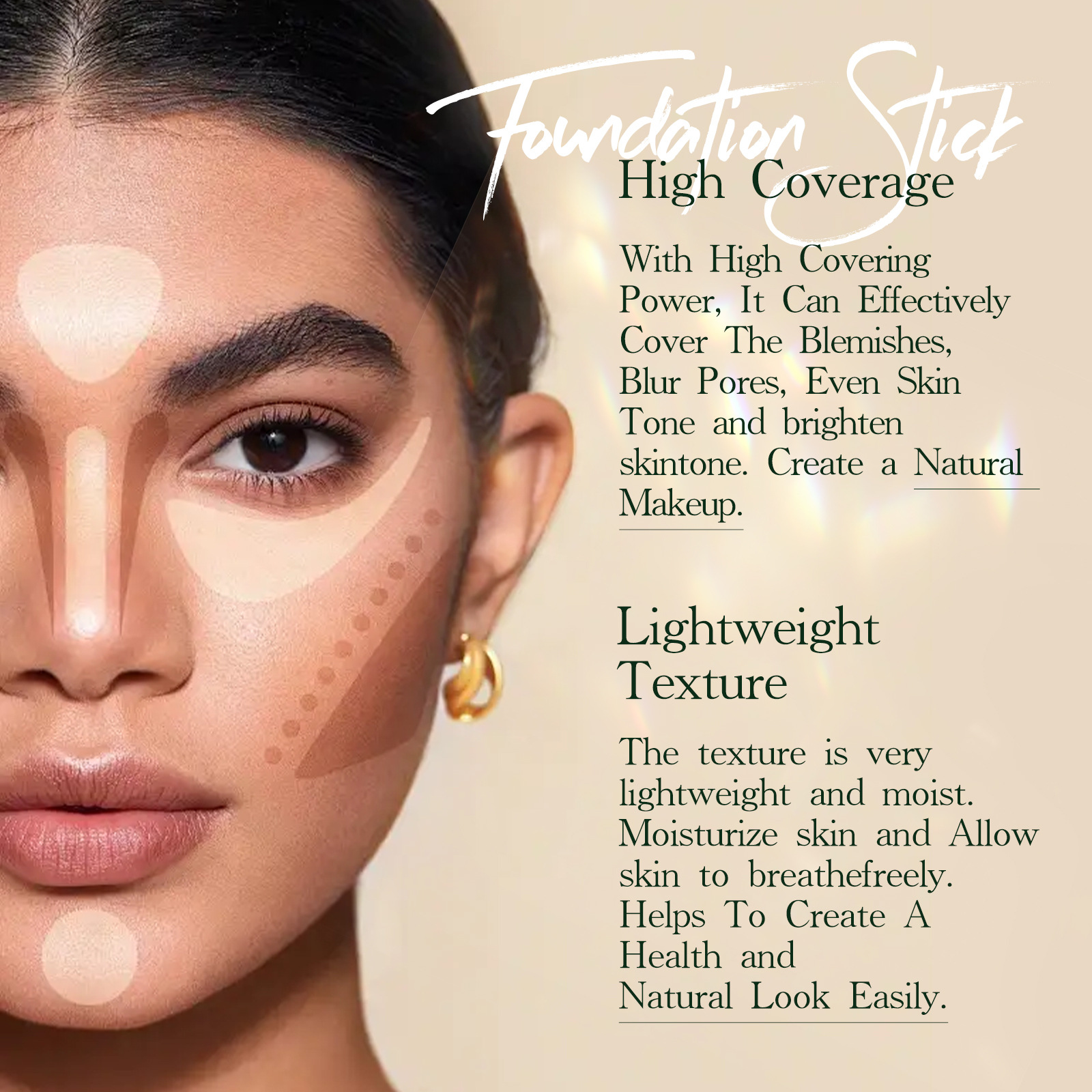 6-Color Foundation Stick Waterproof Sweat-Resistant Brightening and Contouring Concealer Stick with Lightweight Matte Finish Face Make Up Valentine’s Day Gift view 2