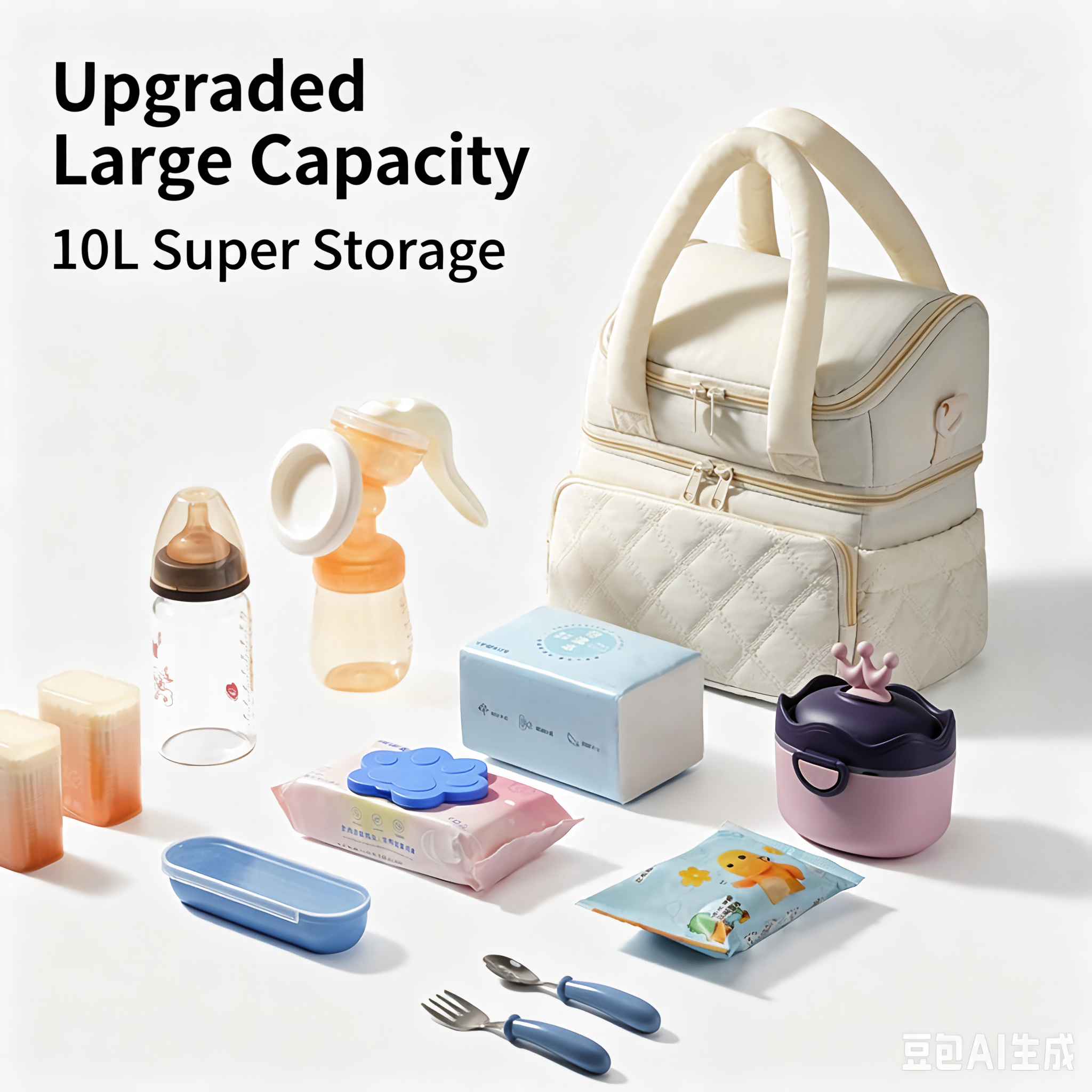 Waterproof Insulated Mummy Bag, 10L Large Capacity Breast Milk Cooler Bag, Handbag, Baby Care Organizer Bag
