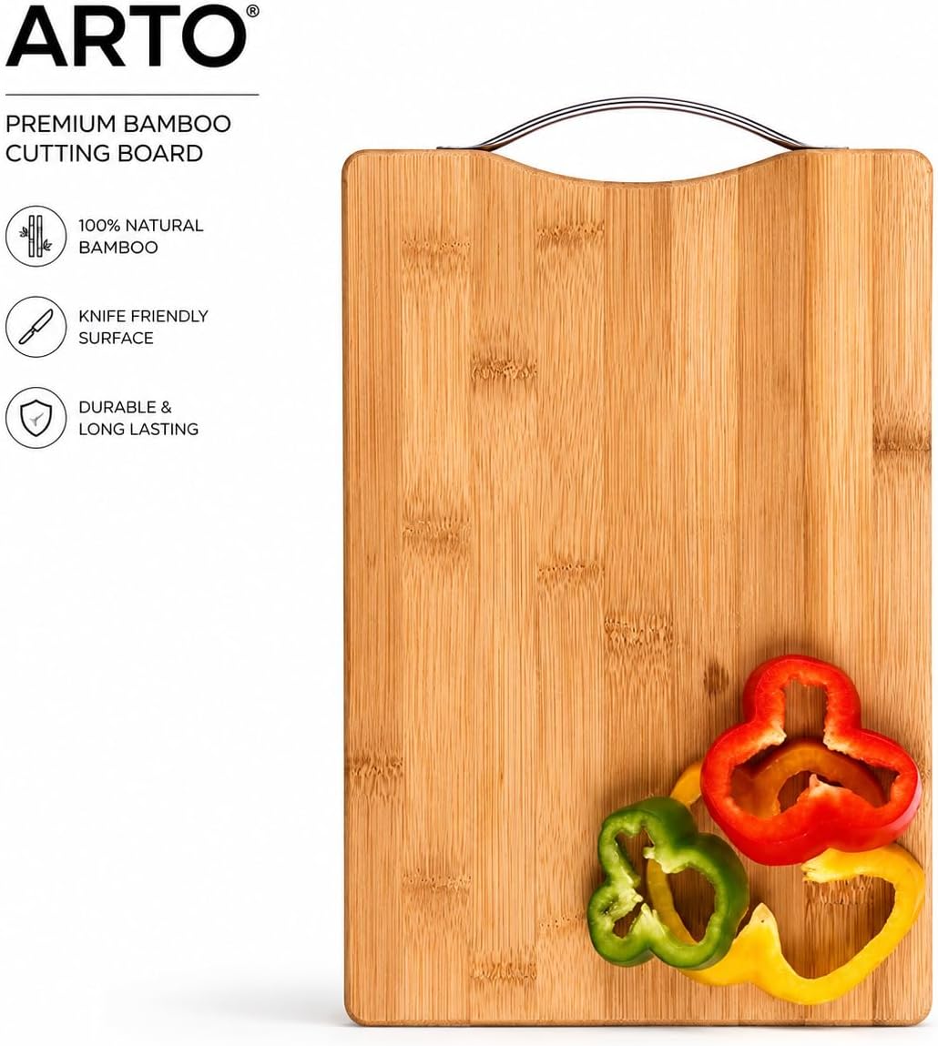 38cm*38cm Double sided Bamboo Wooden heavy Chopping board Thick Non Slip Bamboo Wooden Kitchen Chopping, Cutting, Slicing Board with Holder for Fruits Vegetables & Meat