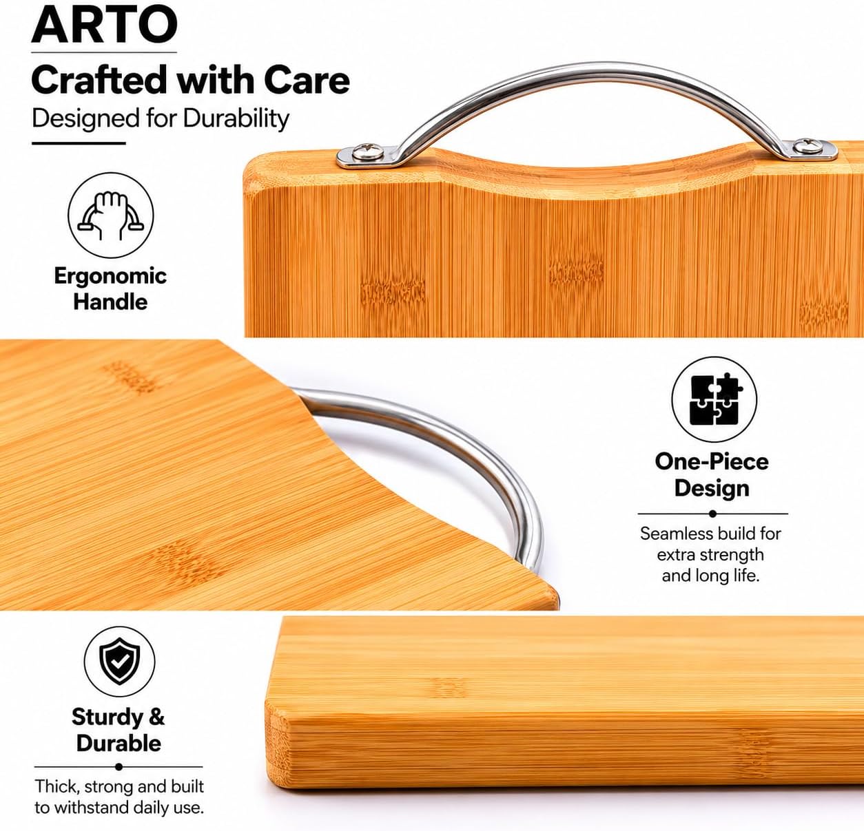 38cm*38cm Double sided Bamboo Wooden heavy Chopping board Thick Non Slip Bamboo Wooden Kitchen Chopping, Cutting, Slicing Board with Holder for Fruits Vegetables & Meat