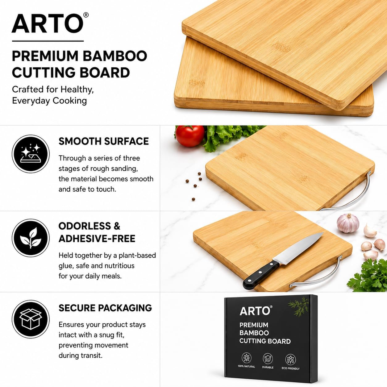 38cm*38cm Double sided Bamboo Wooden heavy Chopping board Thick Non Slip Bamboo Wooden Kitchen Chopping, Cutting, Slicing Board with Holder for Fruits Vegetables & Meat