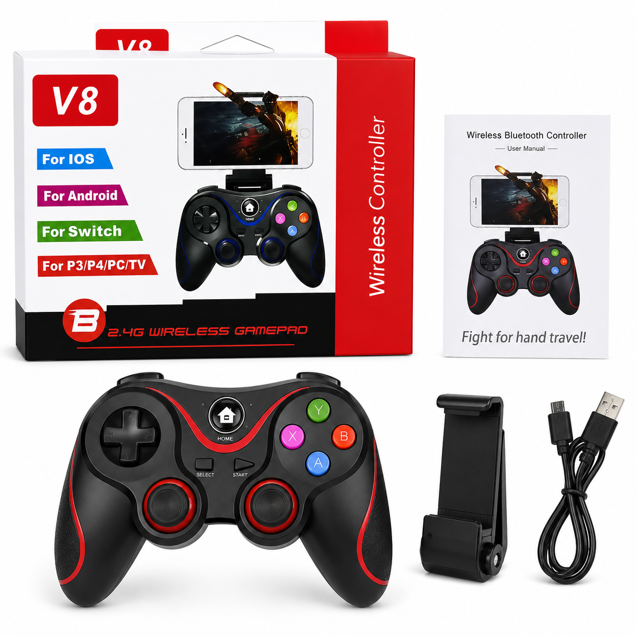 V8 Wireless Bluetooth Gamepad Controller – Mobile Gaming Controller for Android, iOS, PC & PS3