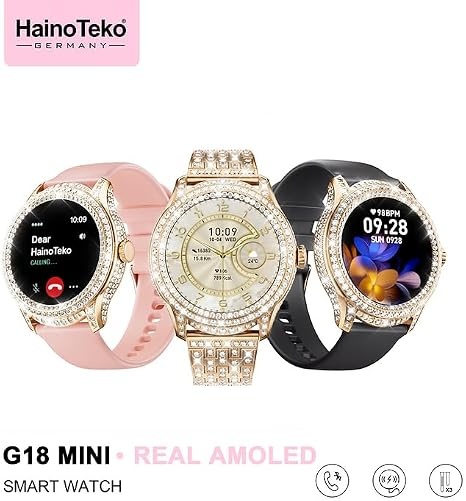 HainoTeko G18 Mini Real AMOLED Smartwatch – Bluetooth Calling, 3 Straps