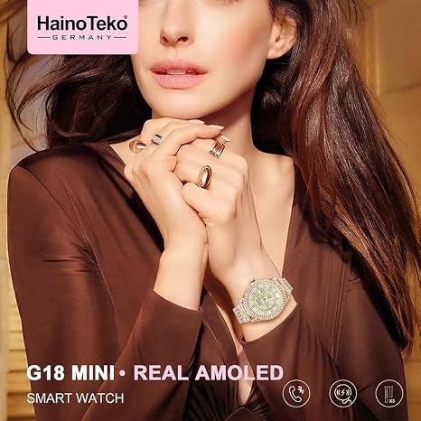 HainoTeko G18 Mini Real AMOLED Smartwatch – Bluetooth Calling, 3 Straps