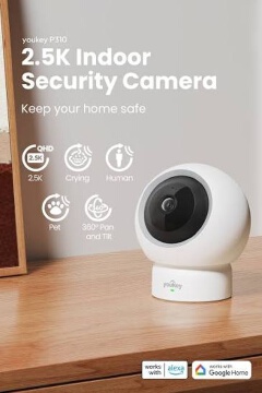 Youkey P310 Indoor Pan & Tilt WiFi Camera – 2.5K QHD 4MP Security Camera with 360° View