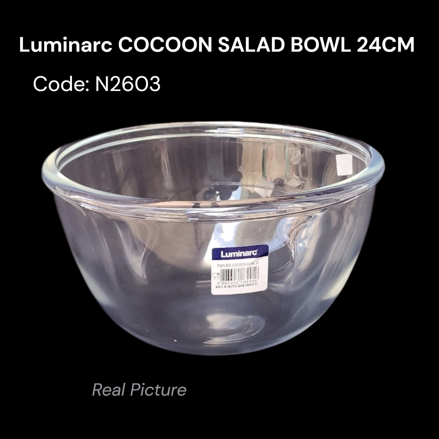 Luminarc Cocoon Salad Bowl 24cm – Premium Tempered Glass Serving Bowl for Salads, Fruits, Snacks, Pasta, Family Meals, Restaurants, Catering & Table Presentation