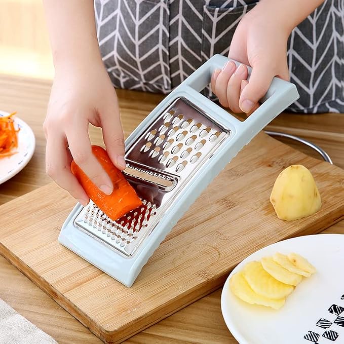 Multifunctional Stainless Steel Grater with Plastic Handle & Peeler – Vegetable, Cheese, Fruit & Kitchen Food Prep Tool