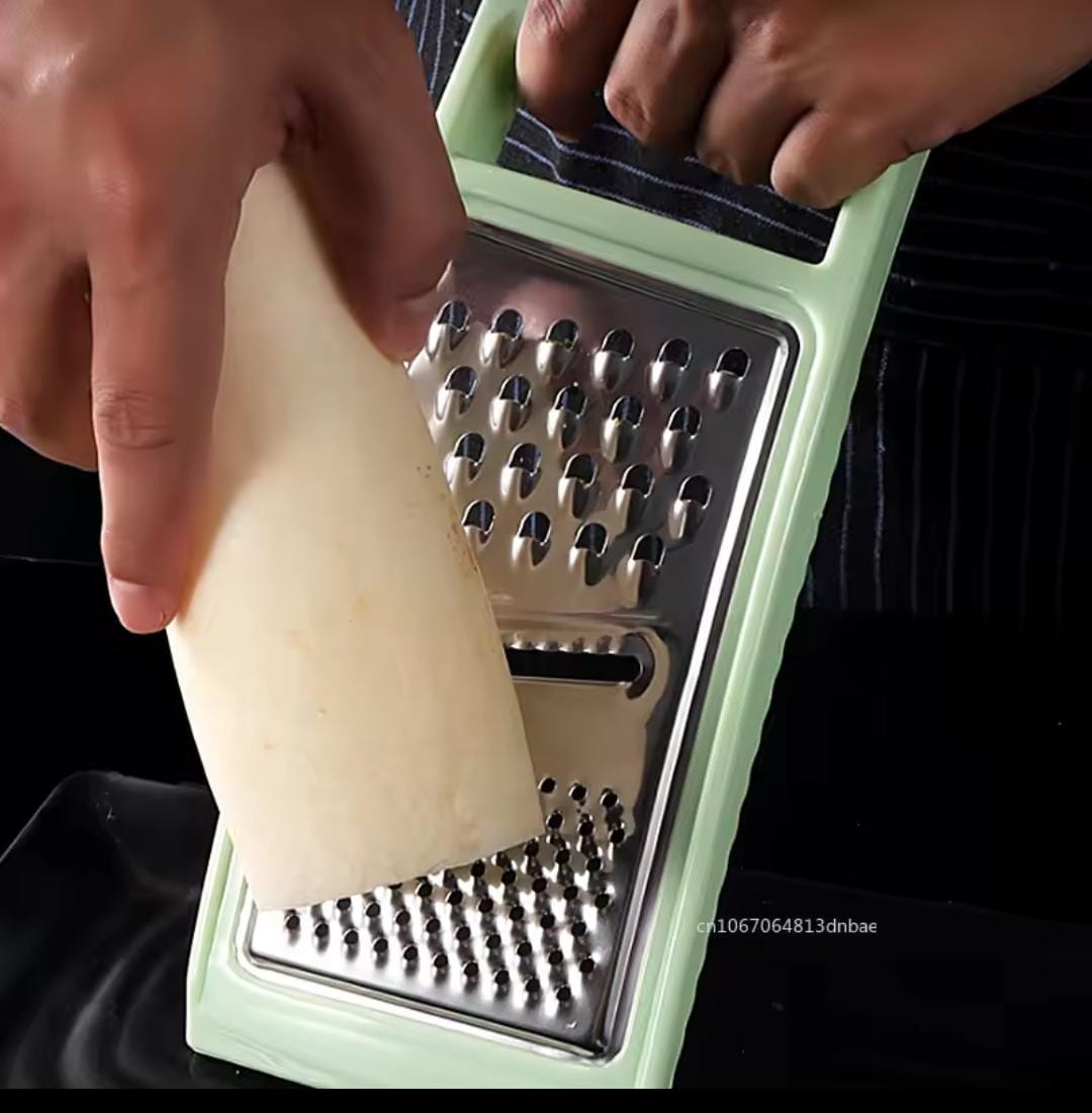 Multifunctional Stainless Steel Grater with Plastic Handle & Peeler – Vegetable, Cheese, Fruit & Kitchen Food Prep Tool