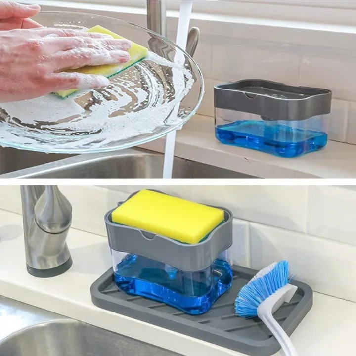 Liquid Soap Dispenser Sponge Holder 2 in 1 Dish Soap Pump Countertop Sink Organizer 385ml Soap Dispenser Sponge Caddy Kitchen Washing Cleaning Storage