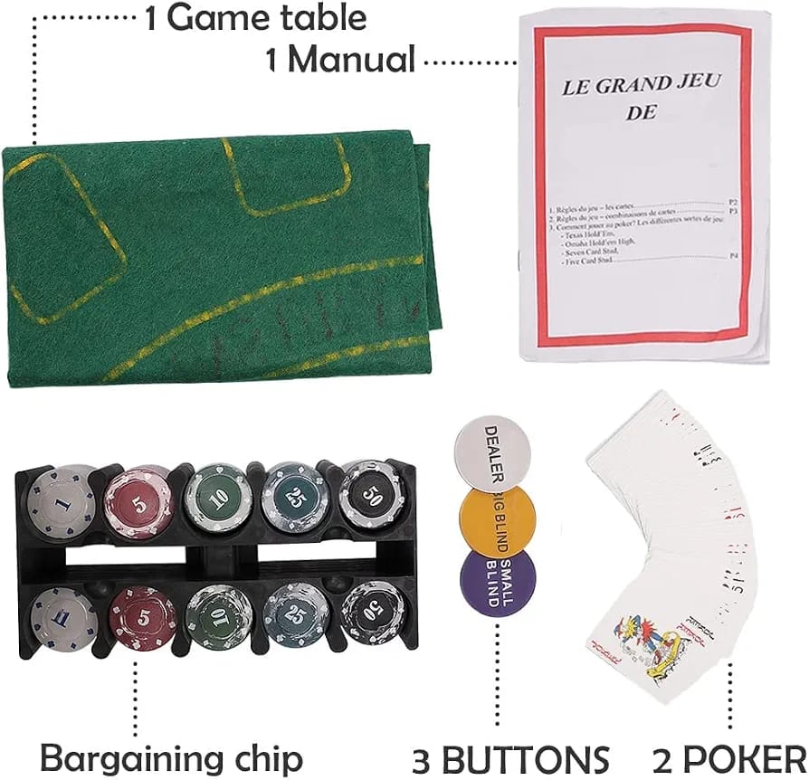Texas Hold’em Poker Set with Playing Cards and Poker Chips Complete Game Set for Beginners and Experienced Players Game Nights Parties Friends Gift