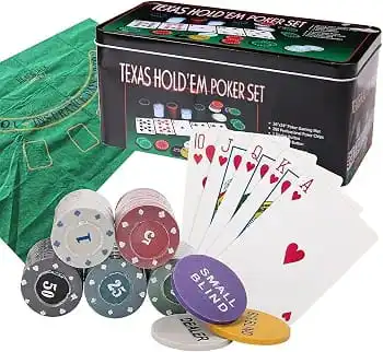 Texas Hold’em Poker Set with Playing Cards and Poker Chips Complete Game Set for Beginners and Experienced Players Game Nights Parties Friends Gift