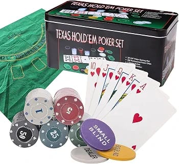 Texas Hold’em Poker Set with Playing Cards and Poker Chips Complete Game Set for Beginners and Experienced Players Game Nights Parties Friends Gift