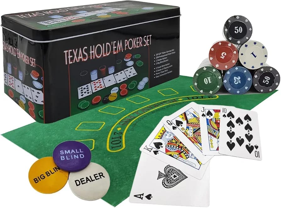 Texas Hold’em Poker Set with Playing Cards and Poker Chips Complete Game Set for Beginners and Experienced Players Game Nights Parties Friends Gift