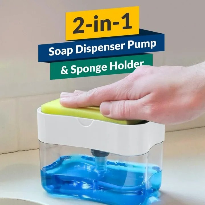 Liquid Soap Dispenser Sponge Holder 2 in 1 Dish Soap Pump Countertop Sink Organizer 385ml Soap Dispenser Sponge Caddy Kitchen Washing Cleaning Storage