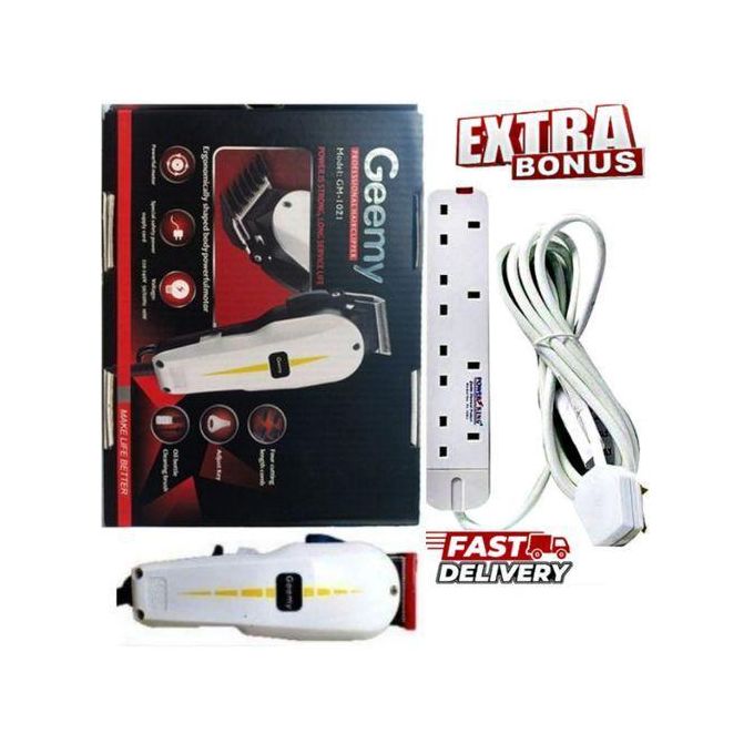 Geemy Easy To Use Hair Clipper, Cutting, Shaving Machine - Kinyozi Electric Hair Shaver & Beard Trimmer Barbering Shaver Machine + GIFT 4-WAY POWER EXTENSION CABLE SOCKET