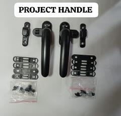 Heavy Duty Aluminum Casement Window Project Handle Set | Matte Black Cockspur Locking Handles Left & Right Pair for Aluminum PVC Window Frames | Complete Fabricator Building Hardware Kit with Screws.
