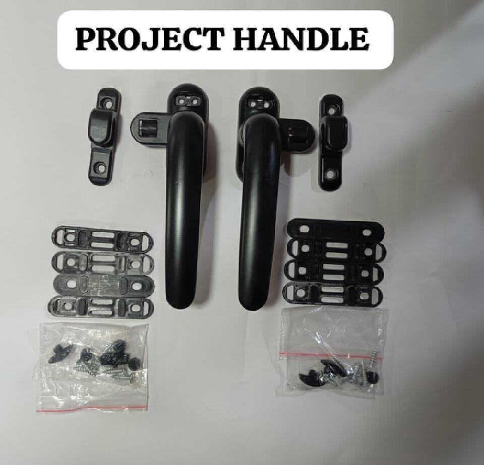 Heavy Duty Aluminum Casement Window Project Handle Set | Matte Black Cockspur Locking Handles Left & Right Pair for Aluminum PVC Window Frames | Complete Fabricator Building Hardware Kit with Screws.