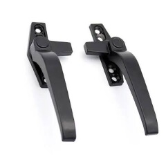 Heavy Duty Aluminum Casement Window Project Handle Set | Matte Black Cockspur Locking Handles Left & Right Pair for Aluminum PVC Window Frames | Complete Fabricator Building Hardware Kit with Screws.
