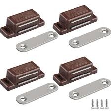Weiboya Magnetic Cabinet Door Catch Heavy Duty Magnet Closures for Wardrobe Cupboard Closet Drawer Furniture Hardware Kit with Strike Plates Screws Brown, Small and Large Pack of 5 Door Catch.