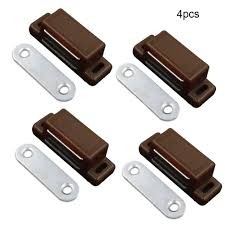 Weiboya Magnetic Cabinet Door Catch Heavy Duty Magnet Closures for Wardrobe Cupboard Closet Drawer Furniture Hardware Kit with Strike Plates Screws Brown, Small and Large Pack of 5 Door Catch.