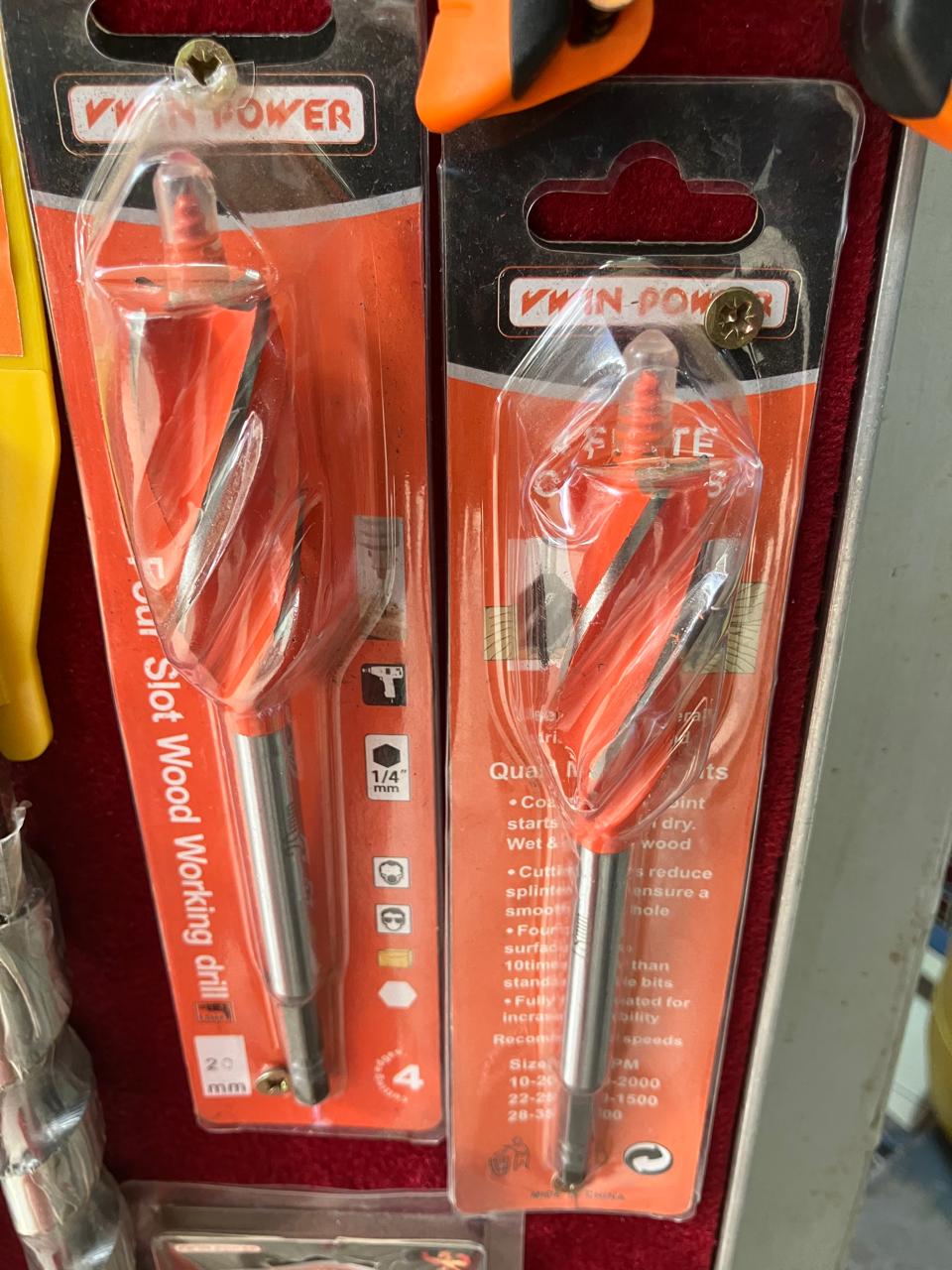 VWIN-POWER 20mm Four Slot Wood Working Drill Bit Quick-Change Hex Shank Auger Drill Set Sharp Carpenter Woodworking Tool Kit Heavy Duty Fast Drilling Hole Saw Opener Cutter For Power Impact Drivers.
