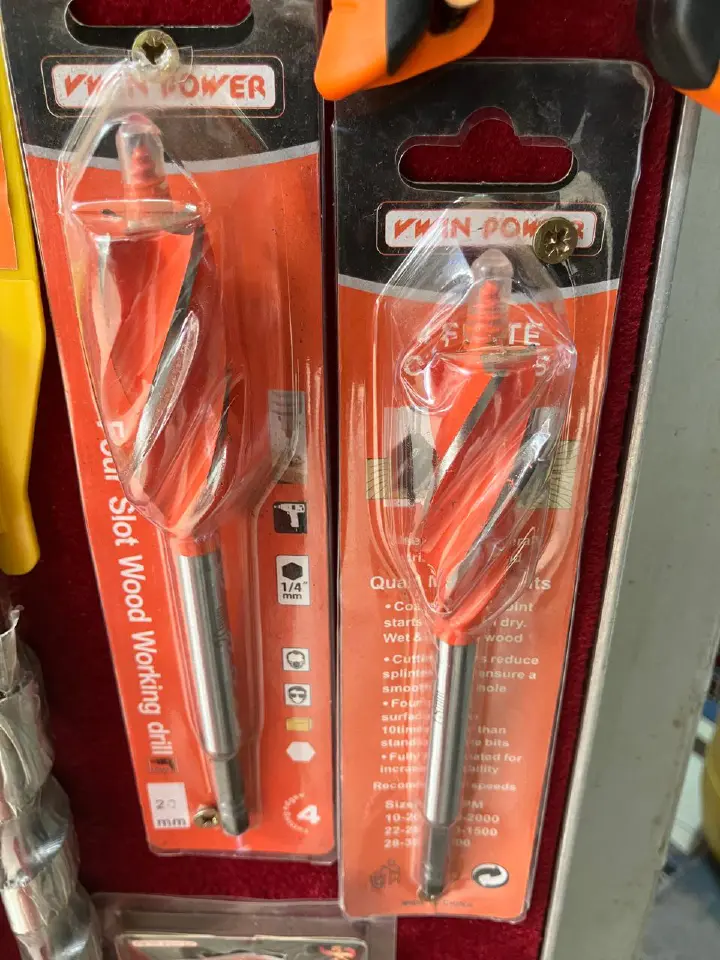 VWIN-POWER 20mm Four Slot Wood Working Drill Bit Quick-Change Hex Shank Auger Drill Set Sharp Carpenter Woodworking Tool Kit Heavy Duty Fast Drilling Hole Saw Opener Cutter For Power Impact Drivers.