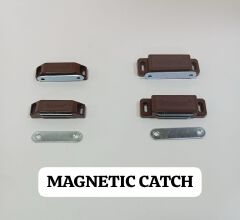 Weiboya Magnetic Cabinet Door Catch Heavy Duty Magnet Closures for Wardrobe Cupboard Closet Drawer Furniture Hardware Kit with Strike Plates Screws Brown, Small and Large Pack of 5 Door Catch.