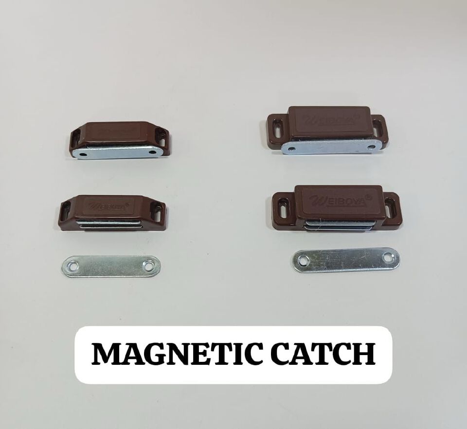 Weiboya Magnetic Cabinet Door Catch Heavy Duty Magnet Closures for Wardrobe Cupboard Closet Drawer Furniture Hardware Kit with Strike Plates Screws Brown, Small and Large Pack of 5 Door Catch.