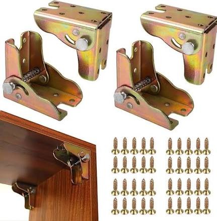 90 Degree Self Locking Folding Hinges Foldable Furniture Leg Support Brackets Pack of 4 Heavy Duty Extension Hardware for Table Chair Workbench Bed Feet Black Silver Bronze Drop Leaf Flap Lock.