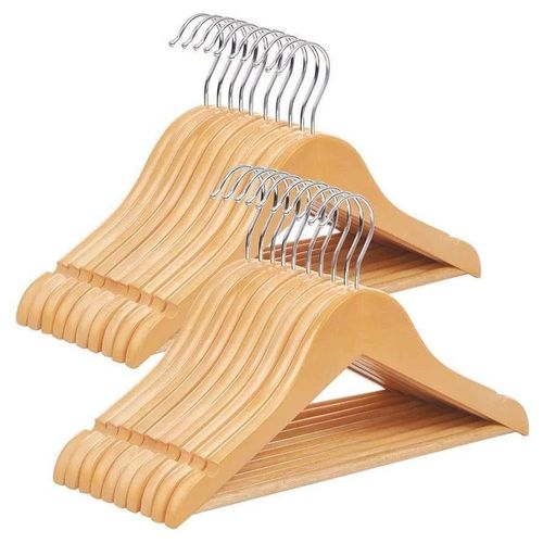 Set of 3 Wooden Clothes Hangers – Durable Heavy-Duty Wardrobe Organizer, Smooth Finish, Space-Saving Coat & Shirt Hangers