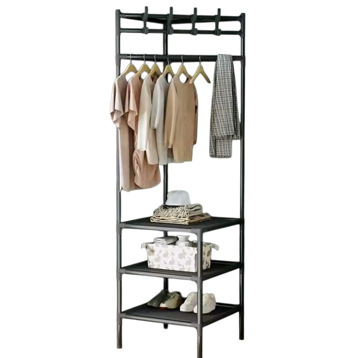 Multifunctional Metallic Corner Coat Hanging Rack | Space-Saving Corner Clothes Stand | Heavy Duty Coat & Hat Organizer with Hooks