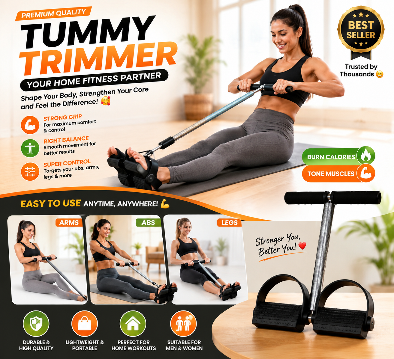💪🔥 Tummy Trimmer Resistance Fitness Bar – Full Body Workout Exercise Equipment for Home Gym | Strengthens Abs, Arms, Legs & Core | Portable Fat Burning & Muscle Toning Trainer for Men & Women 🤗🏋️‍
