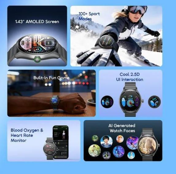 Oraimo SPECIAL OFFER! Watch Nova 2R Lite 1.43" AMOLED 30-Day Standby Smart Watch 1.43" AMOLED Display
Immersive Visuals In Every Light
Experience true-to-life colors and sharp details