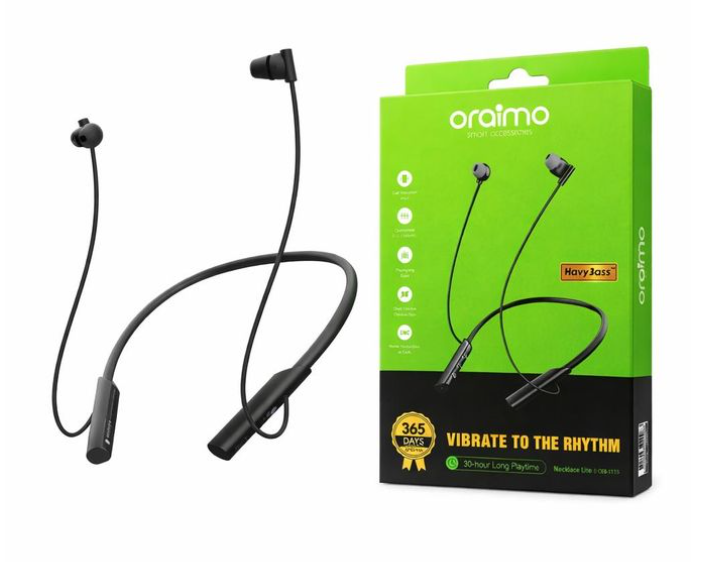 Oraimo OEB-311 Necklace Lite Wireless Bluetooth Headphones with Call Vibration Alerts, 30-Hour Playtime, Dual Device Connectivity, Noise Cancellation and Low Latency Gaming Mode