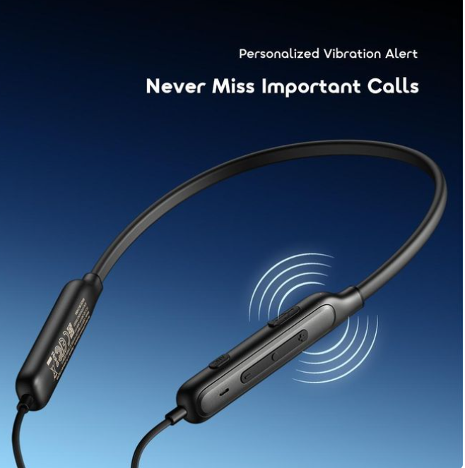 Oraimo Necklace 5 - OEB-611, Tuned noise cancellation, long playtime Up to 40 hours , wireless headphone, 260MAh, 10m ,Dual Device connection , IPX4 Water Resistance- Black