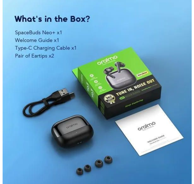 Oraimo Space Buds Neo+ ANC Wireless Earbuds – Spatial Audio, Bluetooth 5.4, 30H Playtime, Noise Cancelling Earphones 30-Hour Long Playtime Joyful Vibe, Days and Nights