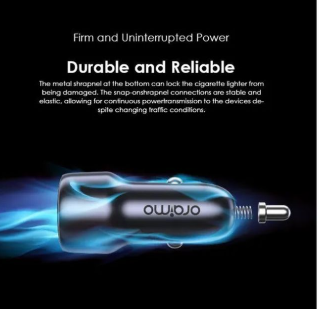 Oraimo Bullet 48, 48W Car Charger small size, ultra fast USB A & TYPE C Compatible with Apple and Android smart phones, tablets and other USB-charged devices.
