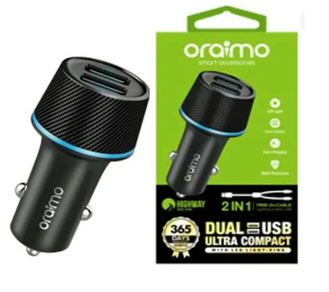 Oraimo Bullet 48, 48W Car Charger small size, ultra fast USB A & TYPE C Compatible with Apple and Android smart phones, tablets and other USB-charged devices.