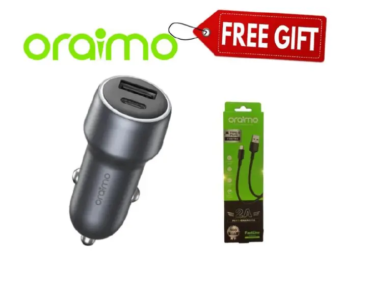 Oraimo Bullet 48, 48W Car Charger small size, ultra fast USB A & TYPE C Compatible with Apple and Android smart phones, tablets and other USB-charged devices.