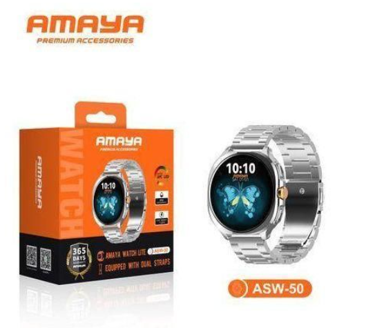 Amaya ASW-50 Watch Lite smart watch with interactive video watch face, vibrant AMOLED display, 350mAh battery, activity tracking, and health monitoring, A stylish, feature-packed wearable, Free Silico
