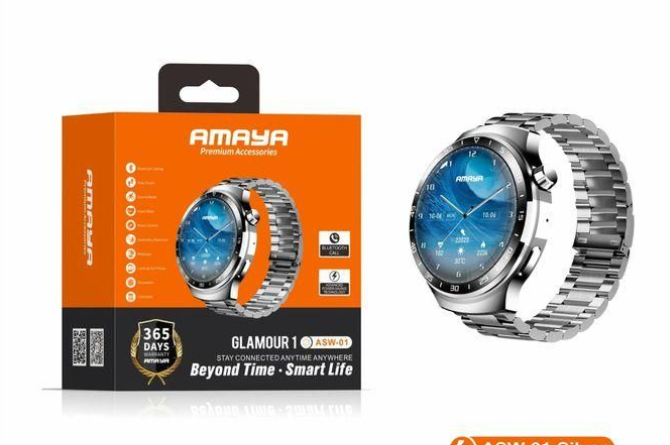 Amaya ASW-50 Watch Lite smart watch with interactive video watch face, vibrant AMOLED display, 350mAh battery, activity tracking, and health monitoring, A stylish, feature-packed wearable, Free Silico