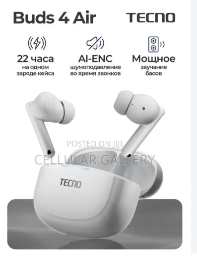 Tecno Buds 4 Air BD04 TWS Earbuds, 320mAh, Up To 22 Hours Playtime, Enhanced Bass, Touch Bluetooth 5.4, delivering enhanced connection stability, lower power consumption, and faster pairing