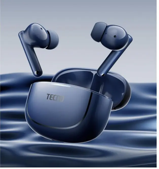 Tecno Buds 4 Air True Wireless Earbuds – 10mm Bass Drivers, AI-ENC Noise Cancellation, 22H Battery Life, Bluetooth 5.4, Ultra-Light 3.3g, IPX4 Water Resistance for Sports Calls