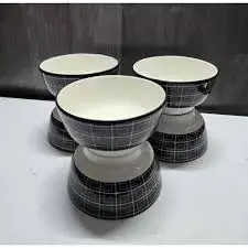 24 Pieces Dinner Set Combo – Elegant Ceramic Tableware Set with 6 Black Checked Bowls, 6 Black Mugs, 6 Tree Design Plates & 3 Ceramic Serving Dishes – Stylish Complete Dining Set for Home, Kitchen & R