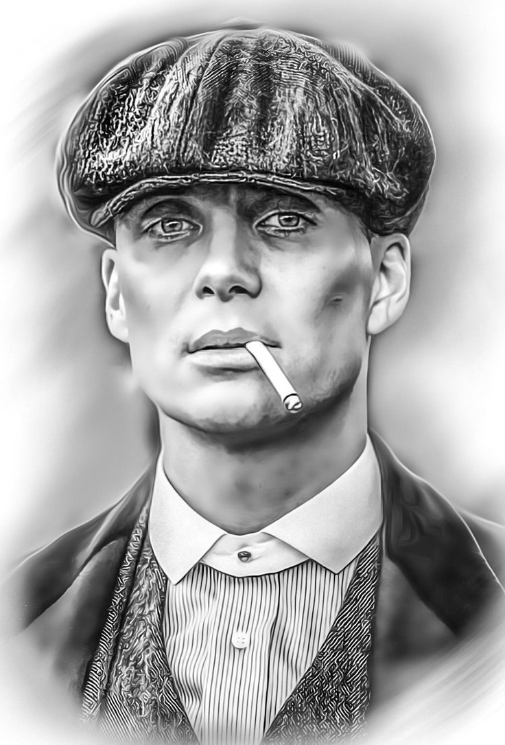 Thomas Shelby (Peaky Blinders) portrait wall art. Signature flat cap, and vintage vintage aesthetic of Cillian Murphy's legendary character.