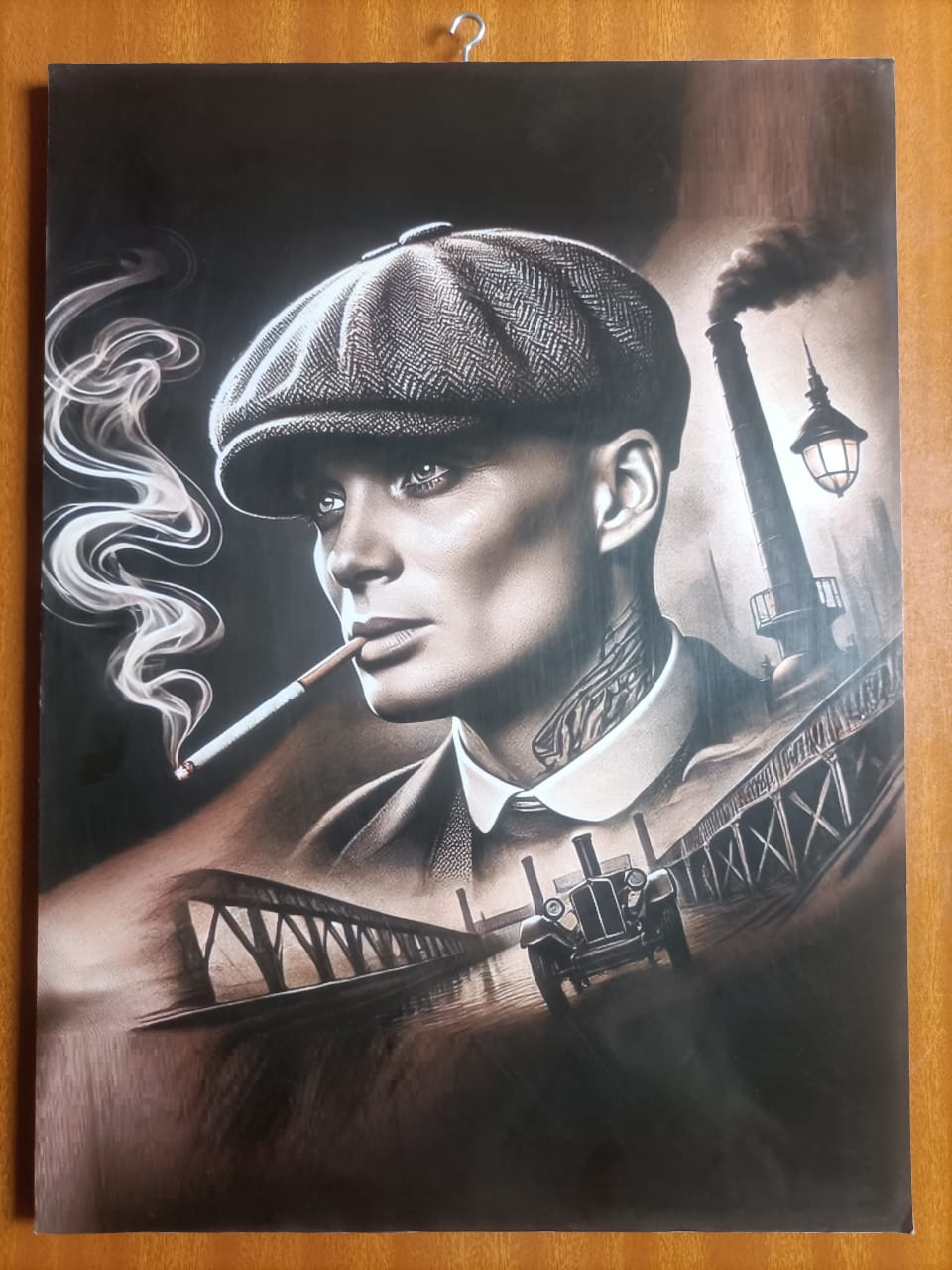 Thomas Shelby (Peaky Blinders) portrait wall art. Signature flat cap, and vintage vintage aesthetic of Cillian Murphy's legendary character.