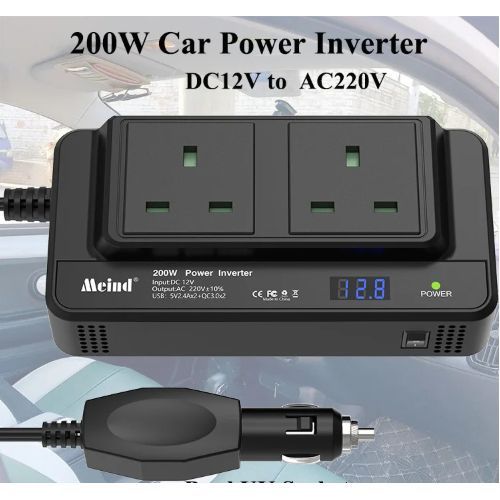 Car inverter Dc to Ac. 2 Ac outlets 4 usb ports charger adaptor 200w. power inverter Dc 12v to 110v