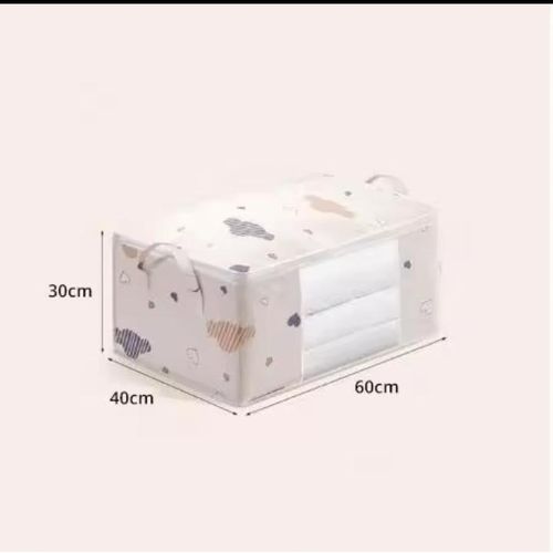 1pc  Duvet Storage Bag Clear Window Large Capacity Reinforced Handles Nonwoven Fabric Blanket Clothes Storage Bag Clothes Organizer Blanket Quilt Comforter Pillows Bedding Storage Bag - Beige